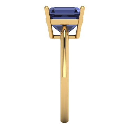 2.5 cttw Simulated Blue Sapphire Solitaire  Engagement Ring - Solid Gold (Asscher Cut,8.0mm)