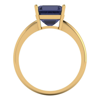 2.5 cttw Simulated Blue Sapphire Solitaire  Engagement Ring - Solid Gold (Asscher Cut,8.0mm)