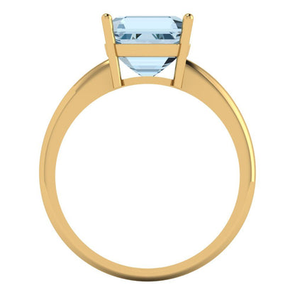 2.5 cttw Natural Aquamarine Solitaire  Engagement Ring - Solid Gold (Asscher Cut,8.0mm)