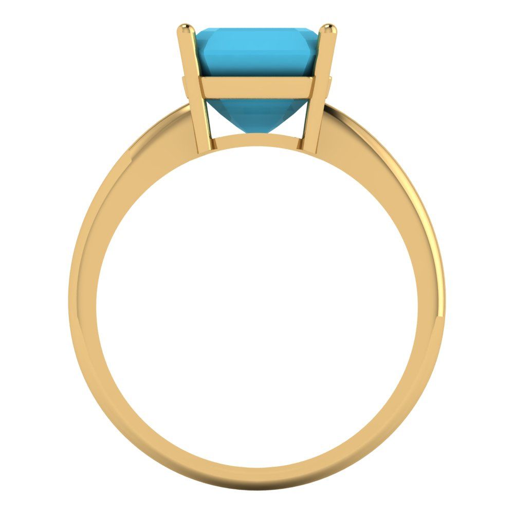 2.5 cttw Simulated Turquoise Solitaire  Engagement Ring - Solid Yellow Gold (VVS1, Asscher Cut,8.0mm)