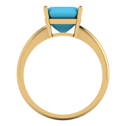 2.5 cttw Simulated Turquoise Solitaire  Engagement Ring - Solid Yellow Gold (VVS1, Asscher Cut,8.0mm)