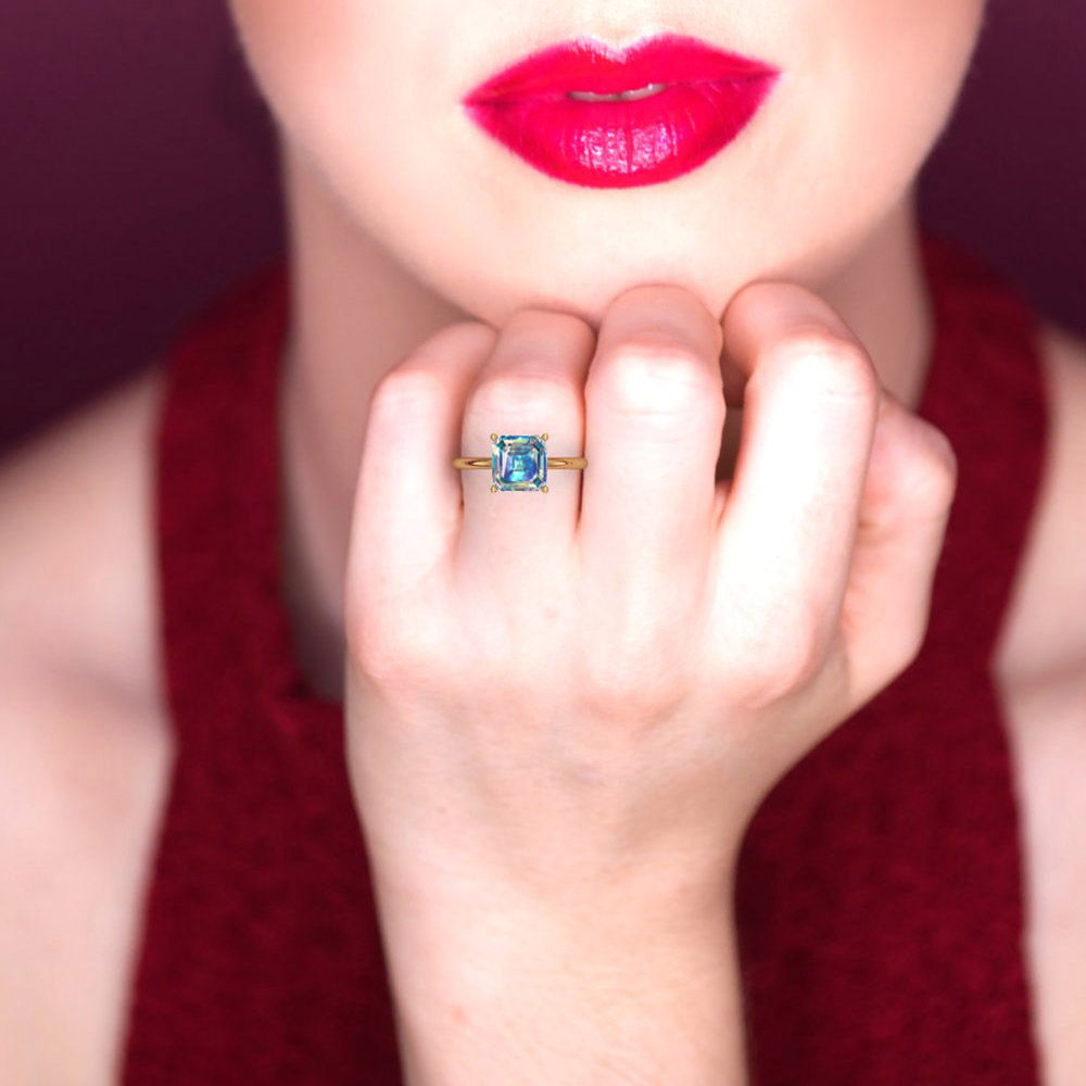 2.5 cttw Blue Moissanite Solitaire  Engagement Ring - Solid Gold (Asscher Cut,8.0mm)