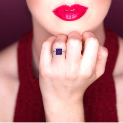 2.5 cttw Natural Amethyst Solitaire  Engagement Ring - Solid Gold (Asscher Cut,8.0mm)