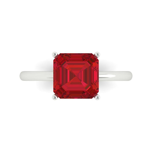 2.5 cttw Simulated Pink Tourmaline Solitaire  Engagement Ring - Solid White Gold (VVS1, Asscher Cut,8.0mm)
