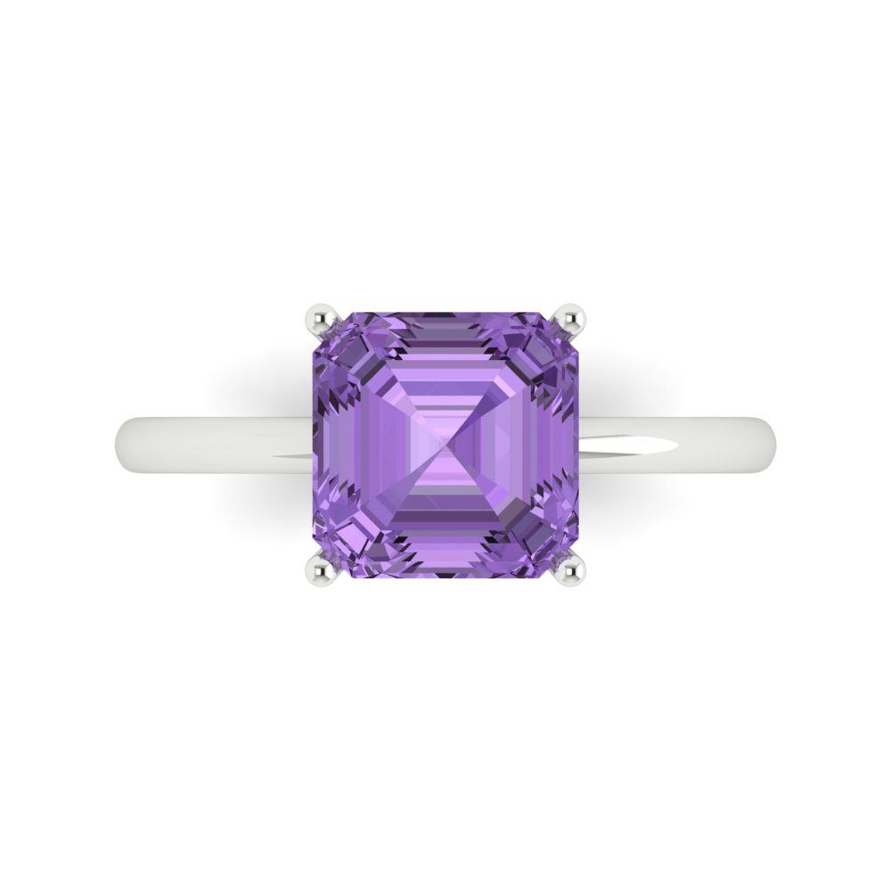 2.5 cttw Simulated Alexandrite Solitaire  Engagement Ring - Solid White Gold (VVS1, Asscher Cut,8.0mm)