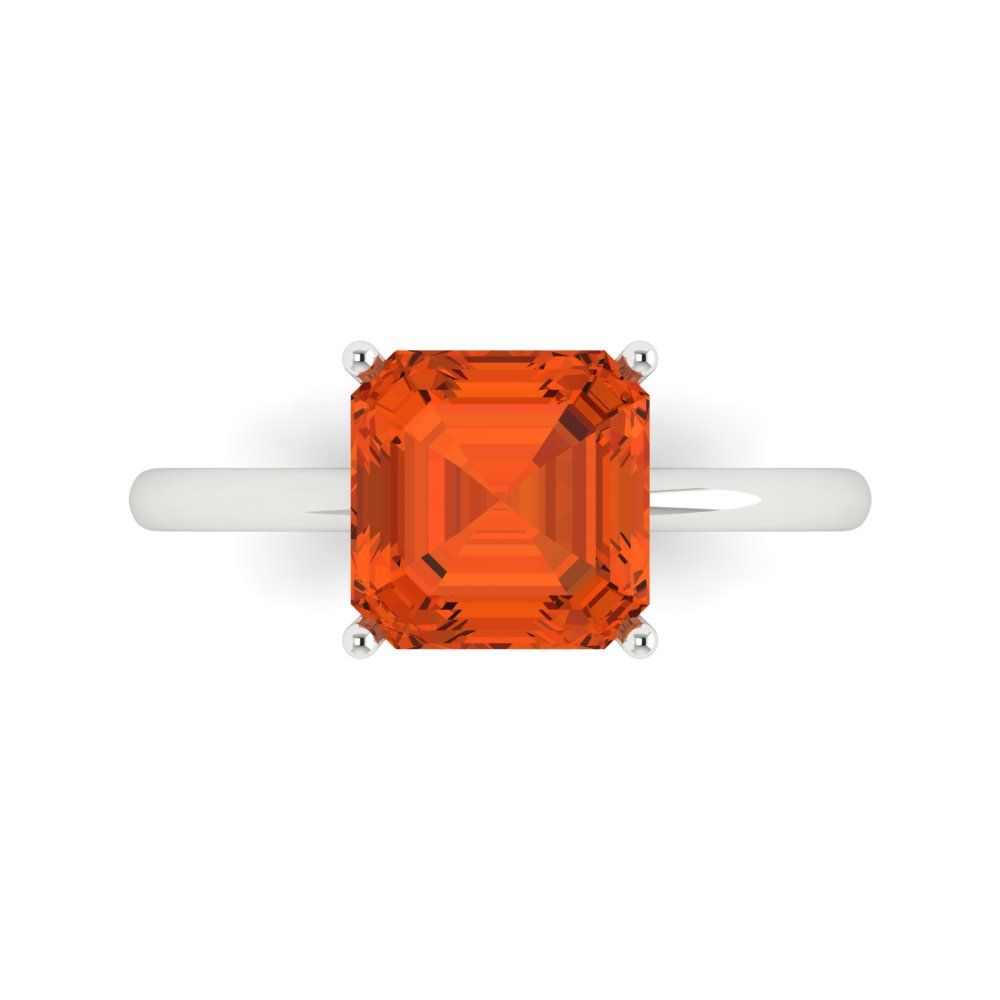 2.5 cttw Zirconia Simulated Red Diamond Solitaire  Engagement Ring - Solid White Gold (VVS1, Asscher Cut,8.0mm)