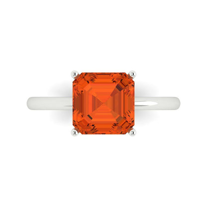 2.5 cttw Zirconia Simulated Red Diamond Solitaire  Engagement Ring - Solid White Gold (VVS1, Asscher Cut,8.0mm)