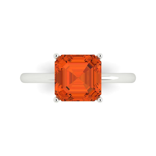 2.5 cttw Zirconia Simulated Red Diamond Solitaire  Engagement Ring - Solid White Gold (VVS1, Asscher Cut,8.0mm)