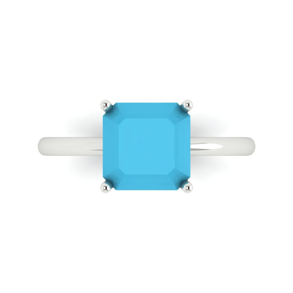 2.5 cttw Simulated Turquoise Solitaire  Engagement Ring - Solid White Gold (VVS1, Asscher Cut,8.0mm)