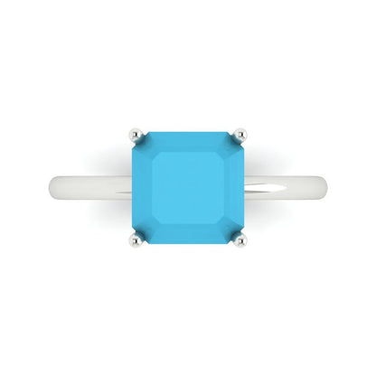 2.5 cttw Simulated Turquoise Solitaire  Engagement Ring - Solid White Gold (VVS1, Asscher Cut,8.0mm)