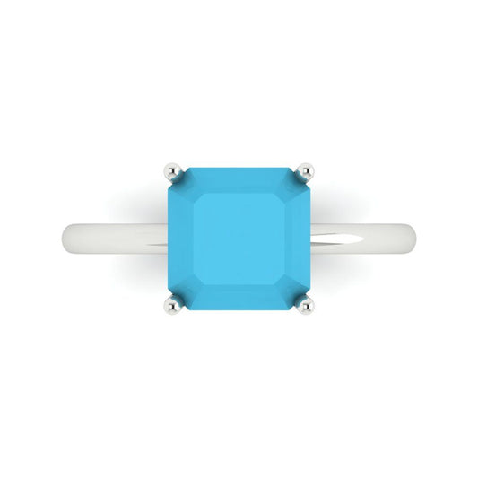 2.5 cttw Simulated Turquoise Solitaire  Engagement Ring - Solid White Gold (VVS1, Asscher Cut,8.0mm)