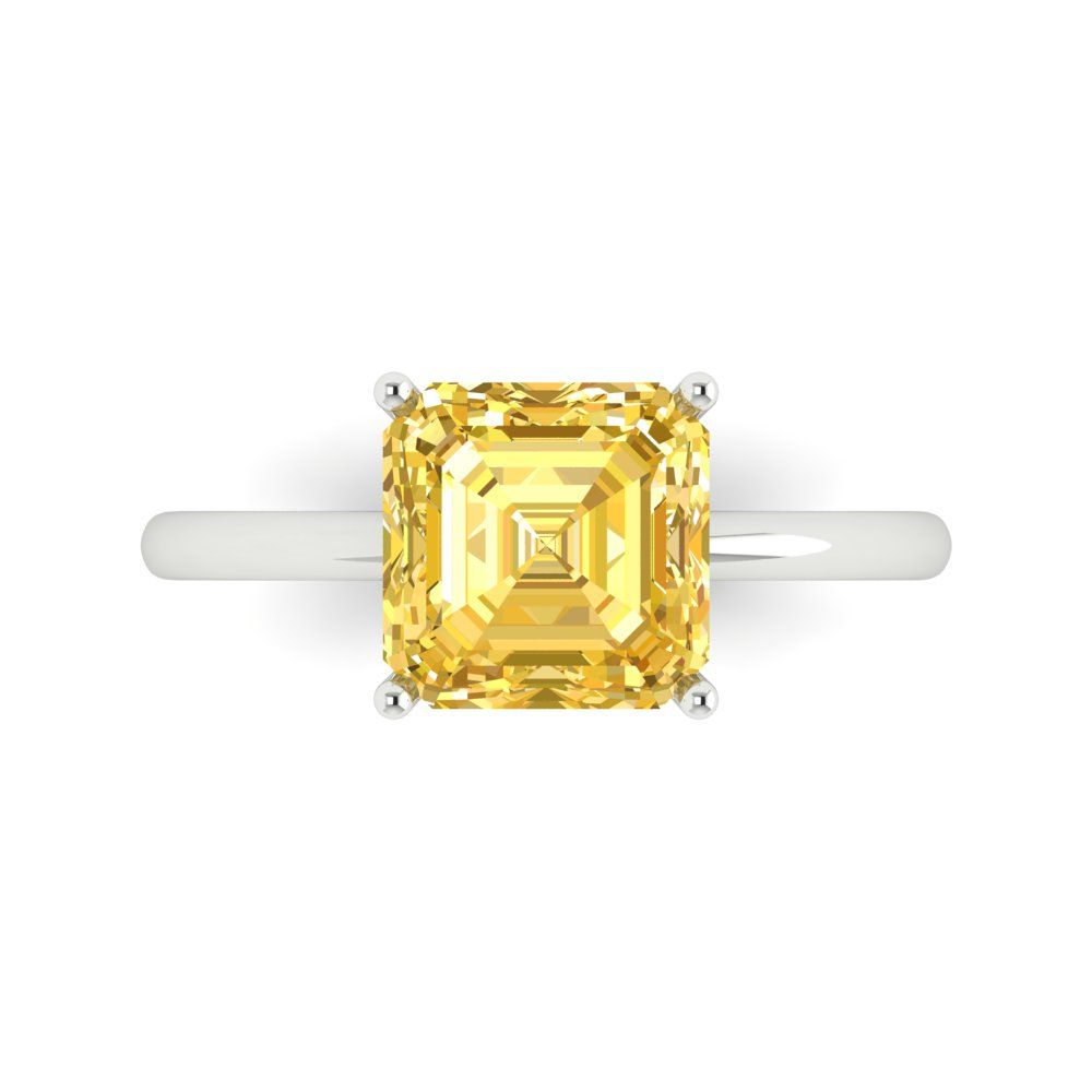 2.5 cttw Zirconia Simulated Yellow Diamond Solitaire  Engagement Ring - Solid White Gold (VVS1, Asscher Cut,8.0mm)