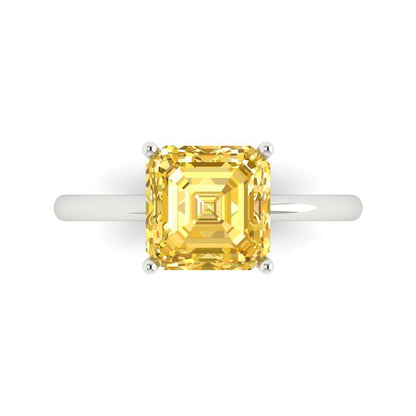 2.5 cttw Zirconia Simulated Yellow Diamond Solitaire  Engagement Ring - Solid White Gold (VVS1, Asscher Cut,8.0mm)