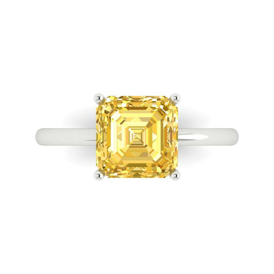2.5 cttw Zirconia Simulated Yellow Diamond Solitaire  Engagement Ring - Solid White Gold (VVS1, Asscher Cut,8.0mm)