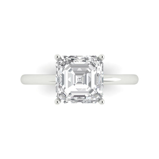 2.5 cttw Moissanite Solitaire  Engagement Ring - Solid White Gold (VVS1, Asscher Cut,8.0mm)