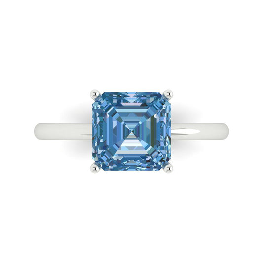 2.5 cttw Zirconia Simulated Blue Diamond Solitaire  Engagement Ring - Solid White Gold (VVS1, Asscher Cut,8.0mm)