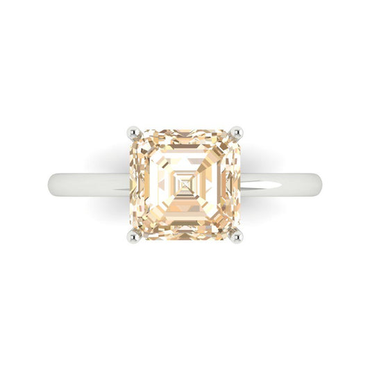 2.5 cttw Natural Morganite Solitaire  Engagement Ring - Solid White Gold (VVS1, Asscher Cut,8.0mm)