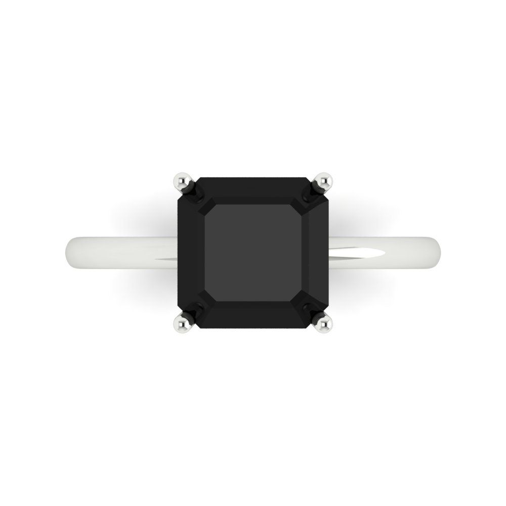 2.5 cttw Natural Onyx Solitaire  Engagement Ring - Solid White Gold (VVS1, Asscher Cut,8.0mm)