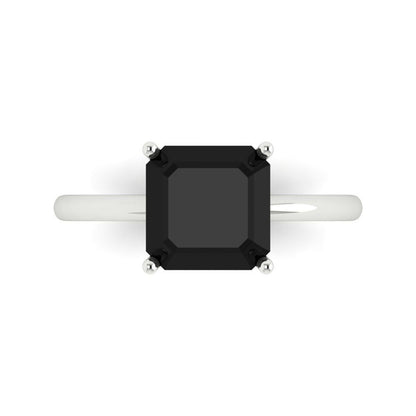 2.5 cttw Natural Onyx Solitaire  Engagement Ring - Solid White Gold (VVS1, Asscher Cut,8.0mm)