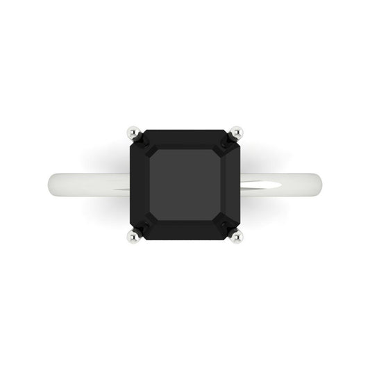 2.5 cttw Natural Onyx Solitaire  Engagement Ring - Solid White Gold (VVS1, Asscher Cut,8.0mm)