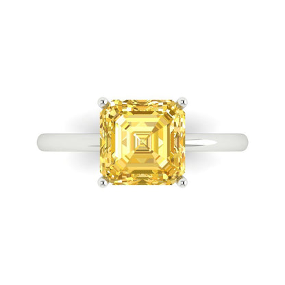 2.5 cttw Natural Citrine Solitaire  Engagement Ring - Solid White Gold (VVS1, Asscher Cut,8.0mm)