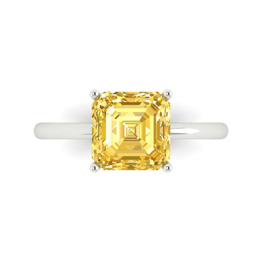 2.5 cttw Natural Citrine Solitaire  Engagement Ring - Solid White Gold (VVS1, Asscher Cut,8.0mm)