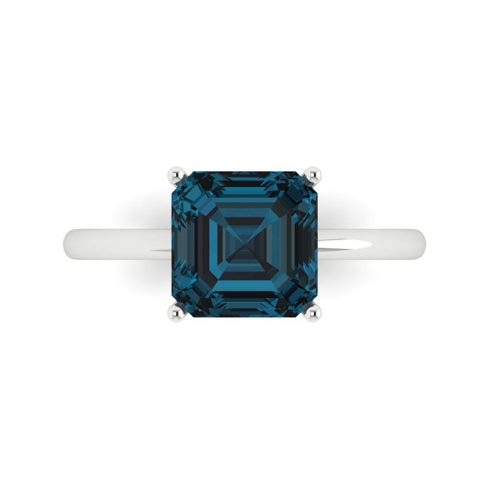 2.5 cttw Natural London Blue Topaz Solitaire  Engagement Ring - Solid White Gold (VVS1, Asscher Cut,8.0mm)
