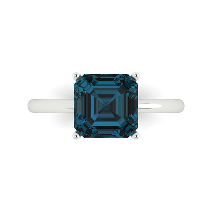 2.5 cttw Natural London Blue Topaz Solitaire  Engagement Ring - Solid White Gold (VVS1, Asscher Cut,8.0mm)