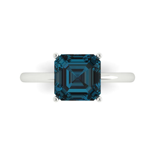 2.5 cttw Natural London Blue Topaz Solitaire  Engagement Ring - Solid White Gold (VVS1, Asscher Cut,8.0mm)