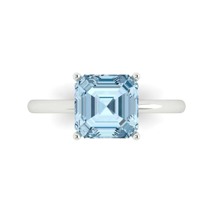 2.5 cttw Natural Sky Blue Topaz Solitaire  Engagement Ring - Solid White Gold (VVS1, Asscher Cut,8.0mm)