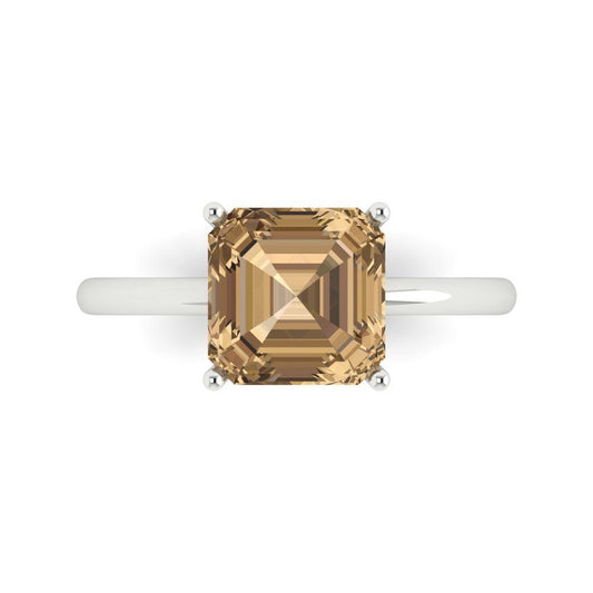2.5 cttw Zirconia Simulated Champagne Diamond Solitaire  Engagement Ring - Solid White Gold (VVS1, Asscher Cut,8.0mm)