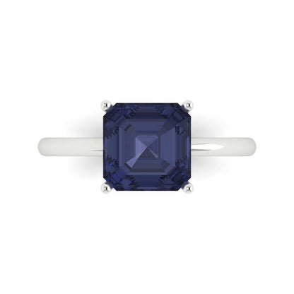 2.5 cttw Simulated Blue Sapphire Solitaire  Engagement Ring - Solid White Gold (VVS1, Asscher Cut,8.0mm)