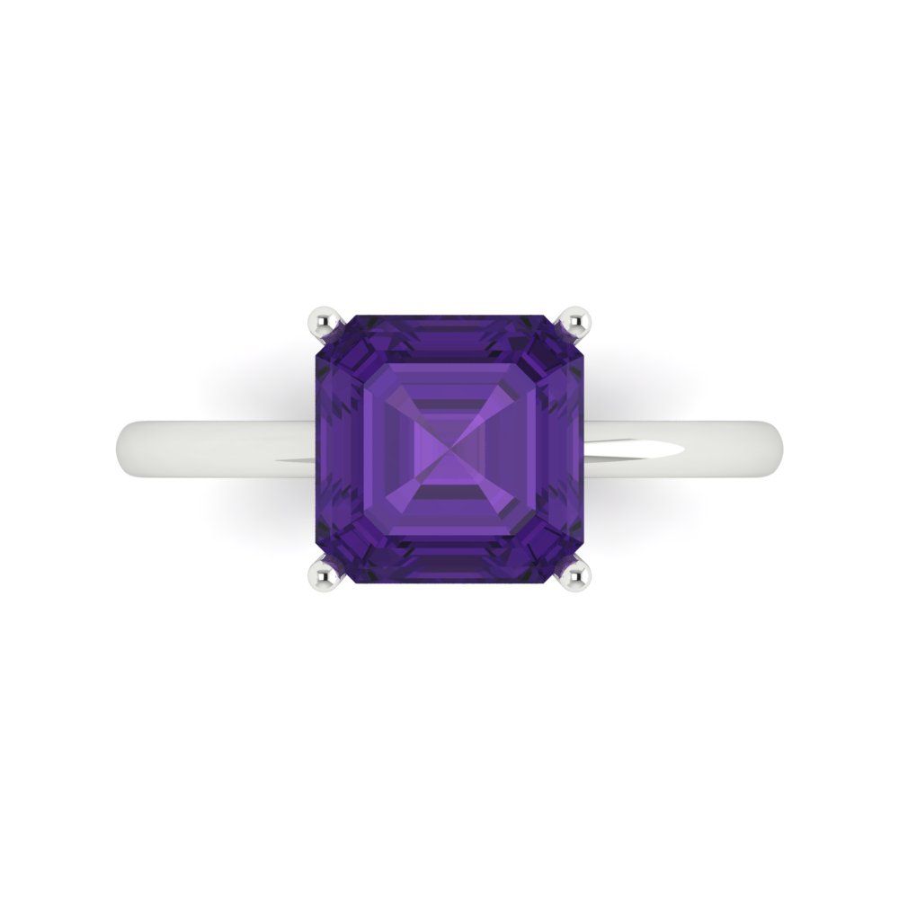 2.5 cttw Natural Amethyst Solitaire  Engagement Ring - Solid White Gold (VVS1, Asscher Cut,8.0mm)