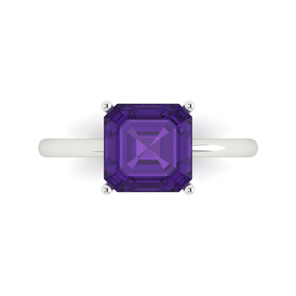 2.5 cttw Natural Amethyst Solitaire  Engagement Ring - Solid White Gold (VVS1, Asscher Cut,8.0mm)