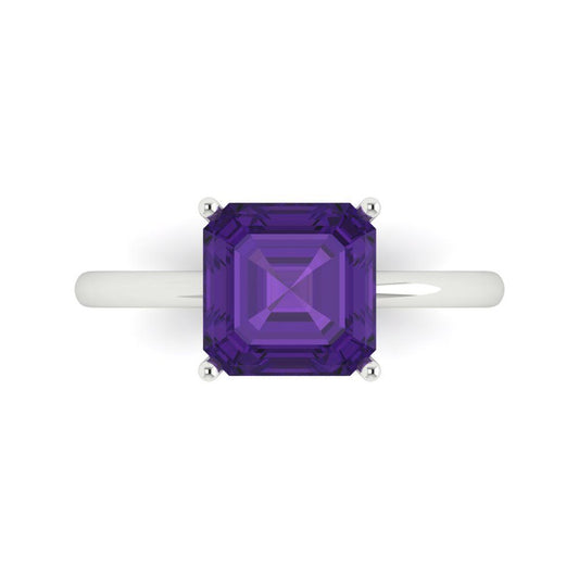 2.5 cttw Natural Amethyst Solitaire  Engagement Ring - Solid White Gold (VVS1, Asscher Cut,8.0mm)