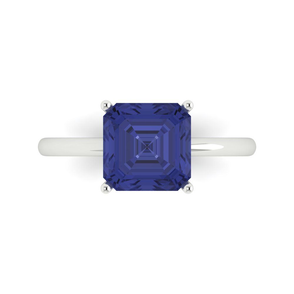 2.5 cttw Simulated Tanzanite Solitaire  Engagement Ring - Solid White Gold (VVS1, Asscher Cut,8.0mm)