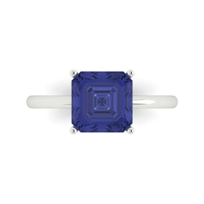 2.5 cttw Simulated Tanzanite Solitaire  Engagement Ring - Solid White Gold (VVS1, Asscher Cut,8.0mm)