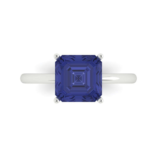 2.5 cttw Simulated Tanzanite Solitaire  Engagement Ring - Solid White Gold (VVS1, Asscher Cut,8.0mm)