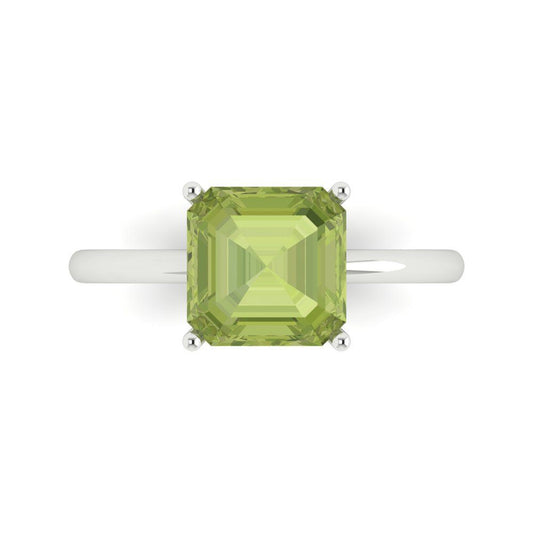 2.5 cttw Natural Peridot Solitaire  Engagement Ring - Solid White Gold (VVS1, Asscher Cut,8.0mm)