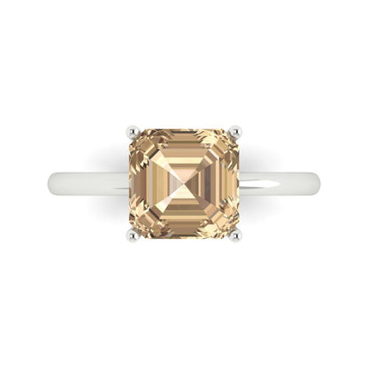 2.5 cttw Yellow Moissanite Solitaire  Engagement Ring - Solid White Gold (VVS1, Asscher Cut,8.0mm)