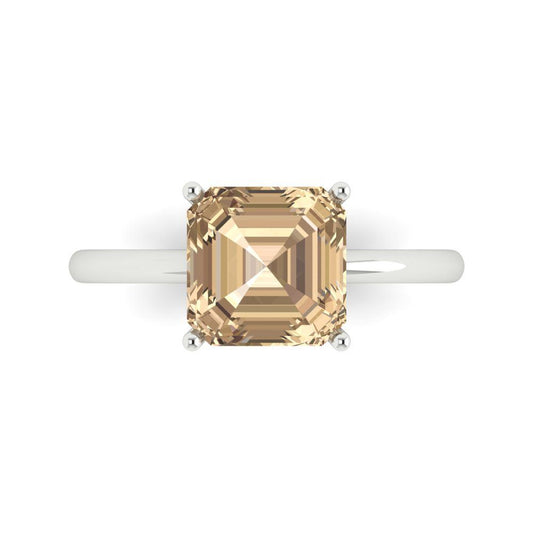 2.5 cttw Yellow Moissanite Solitaire  Engagement Ring - Solid White Gold (VVS1, Asscher Cut,8.0mm)