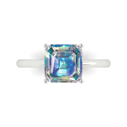2.5 cttw Blue Moissanite Solitaire  Engagement Ring - Solid White Gold (VVS1, Asscher Cut,8.0mm)