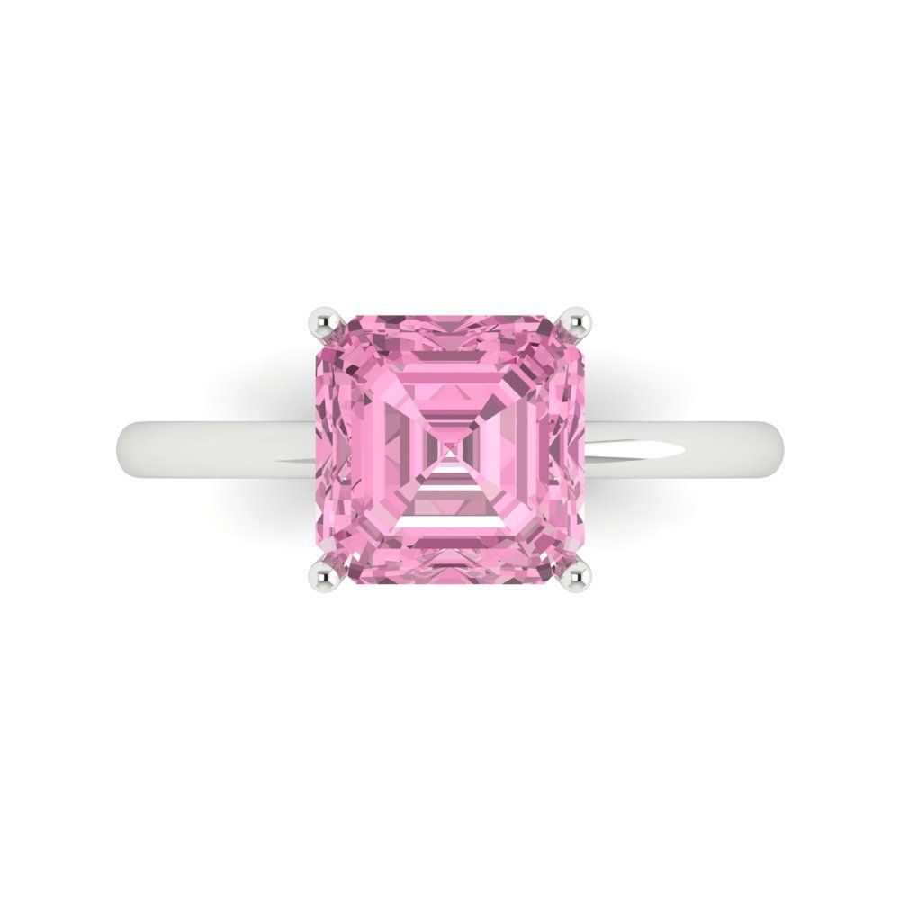 2.5 cttw Zirconia Simulated Pink Diamond Solitaire  Engagement Ring - Solid White Gold (VVS1, Asscher Cut,8.0mm)