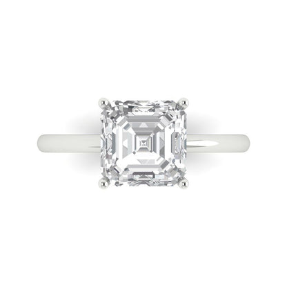 2.5 cttw White Sapphire Solitaire  Engagement Ring - Solid White Gold (VVS1, Asscher Cut,8.0mm)