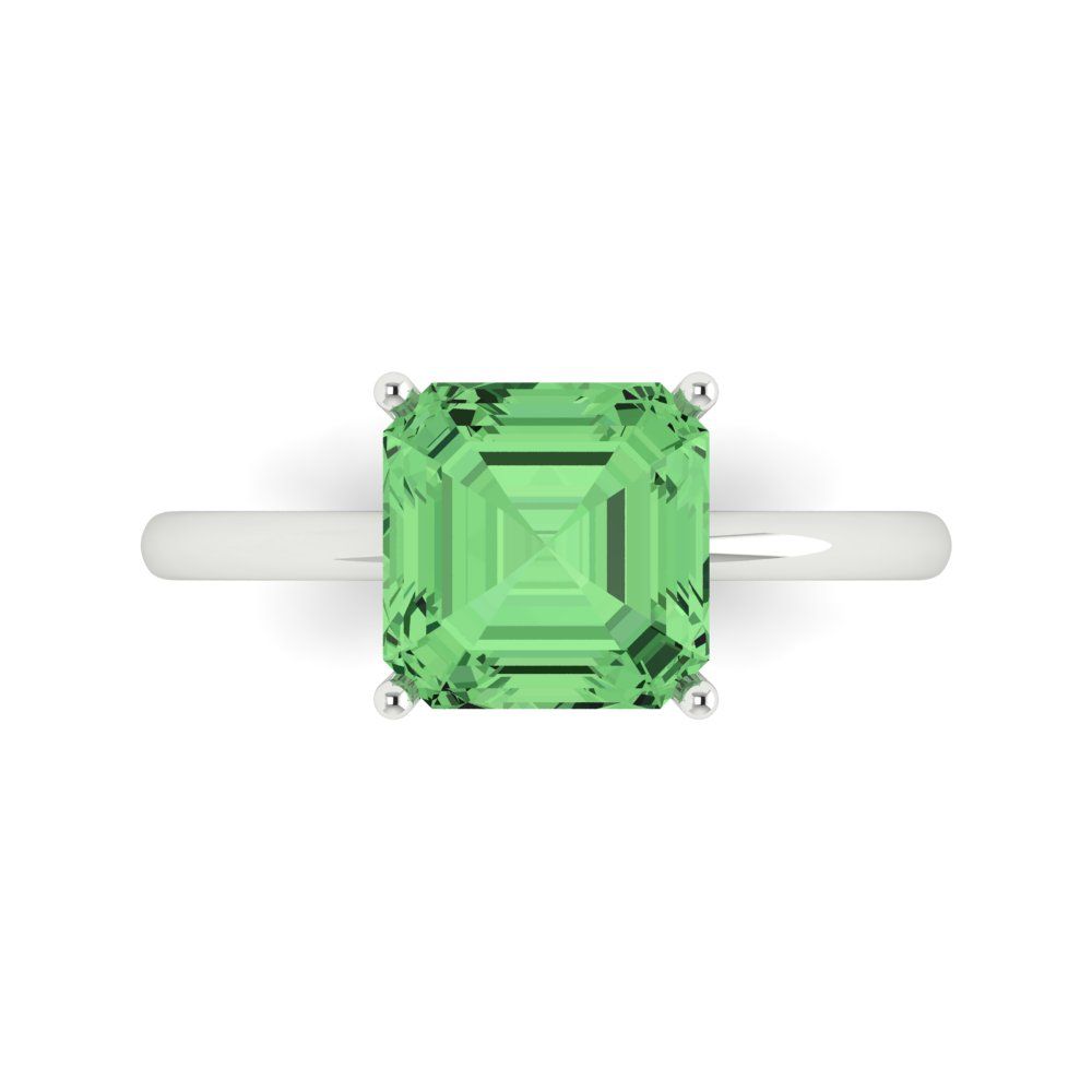 2.5 cttw Zirconia Simulated Green Diamond Solitaire  Engagement Ring - Solid White Gold (VVS1, Asscher Cut,8.0mm)