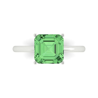2.5 cttw Zirconia Simulated Green Diamond Solitaire  Engagement Ring - Solid White Gold (VVS1, Asscher Cut,8.0mm)