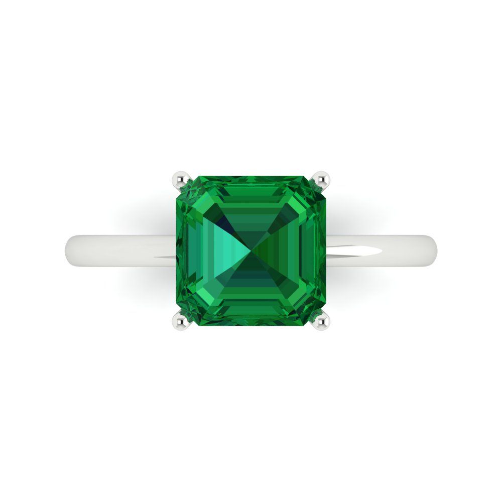2.5 cttw Simulated Emerald Solitaire  Engagement Ring - Solid White Gold (VVS1, Asscher Cut,8.0mm)