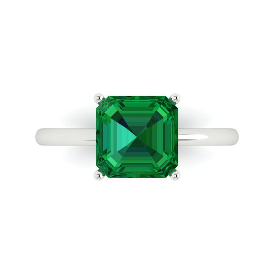 2.5 cttw Simulated Emerald Solitaire  Engagement Ring - Solid White Gold (VVS1, Asscher Cut,8.0mm)