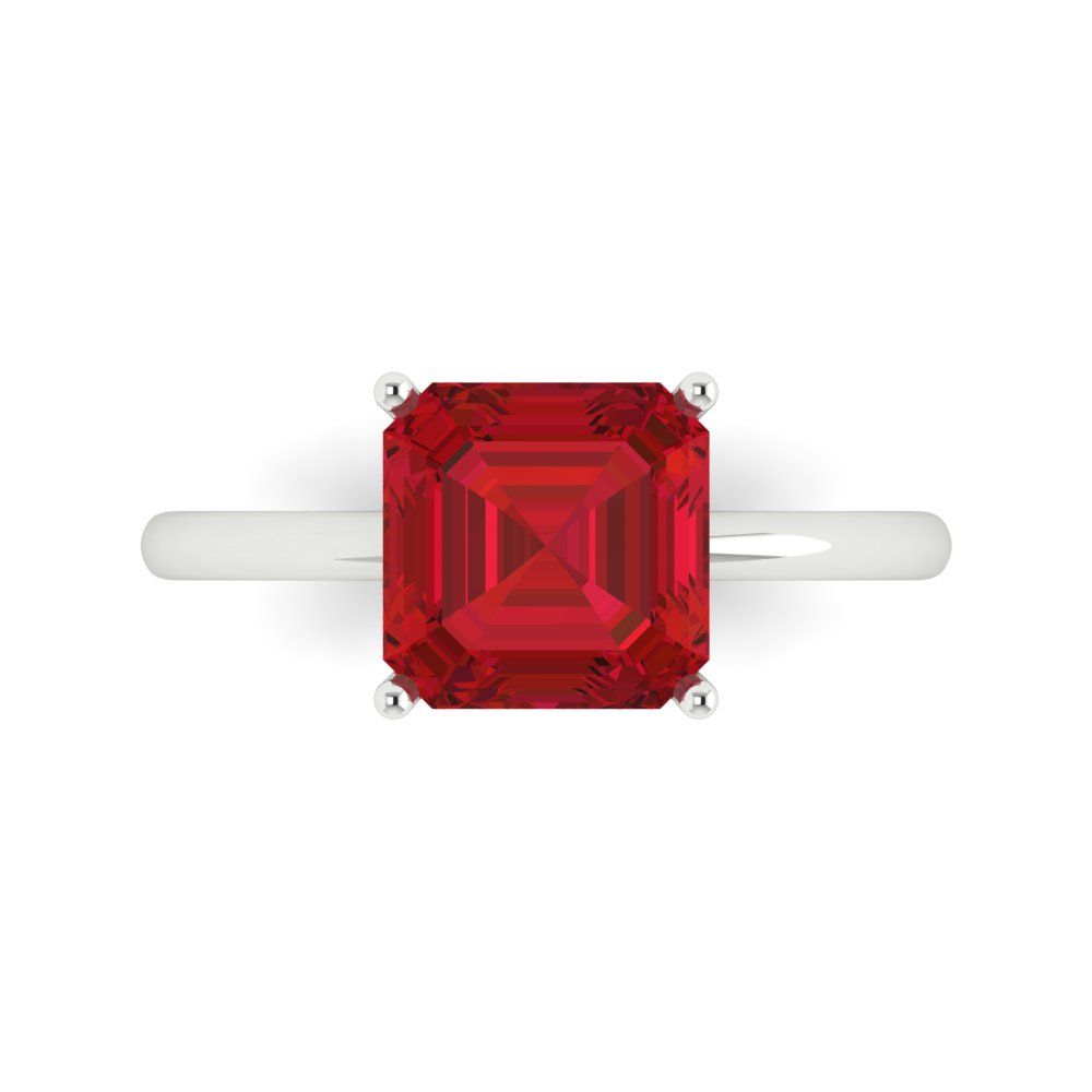 2.5 cttw Simulated Ruby Solitaire  Engagement Ring - Solid White Gold (VVS1, Asscher Cut,8.0mm)