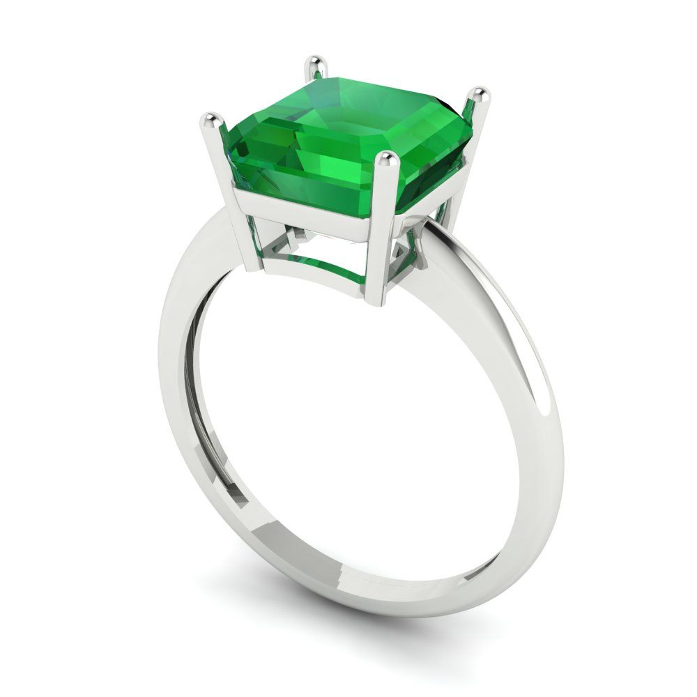 2.5 cttw Simulated Emerald Solitaire  Engagement Ring - Solid White Gold (VVS1, Asscher Cut,8.0mm)